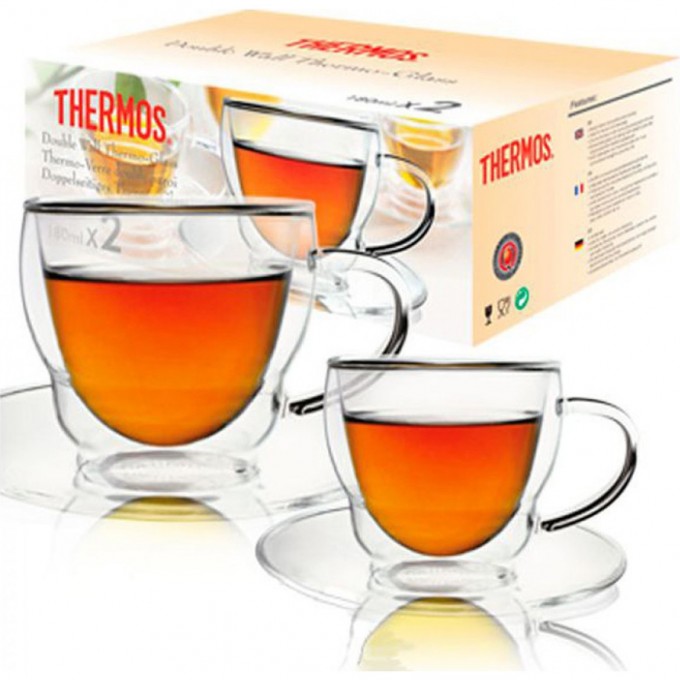 Кружка с блюдцем THERMOS DOUBLE GLASS CUPS 0,3L 900722 Кружка с блюдцем THERMOS DOUBLE GLASS CUPS 0,3L 900722
